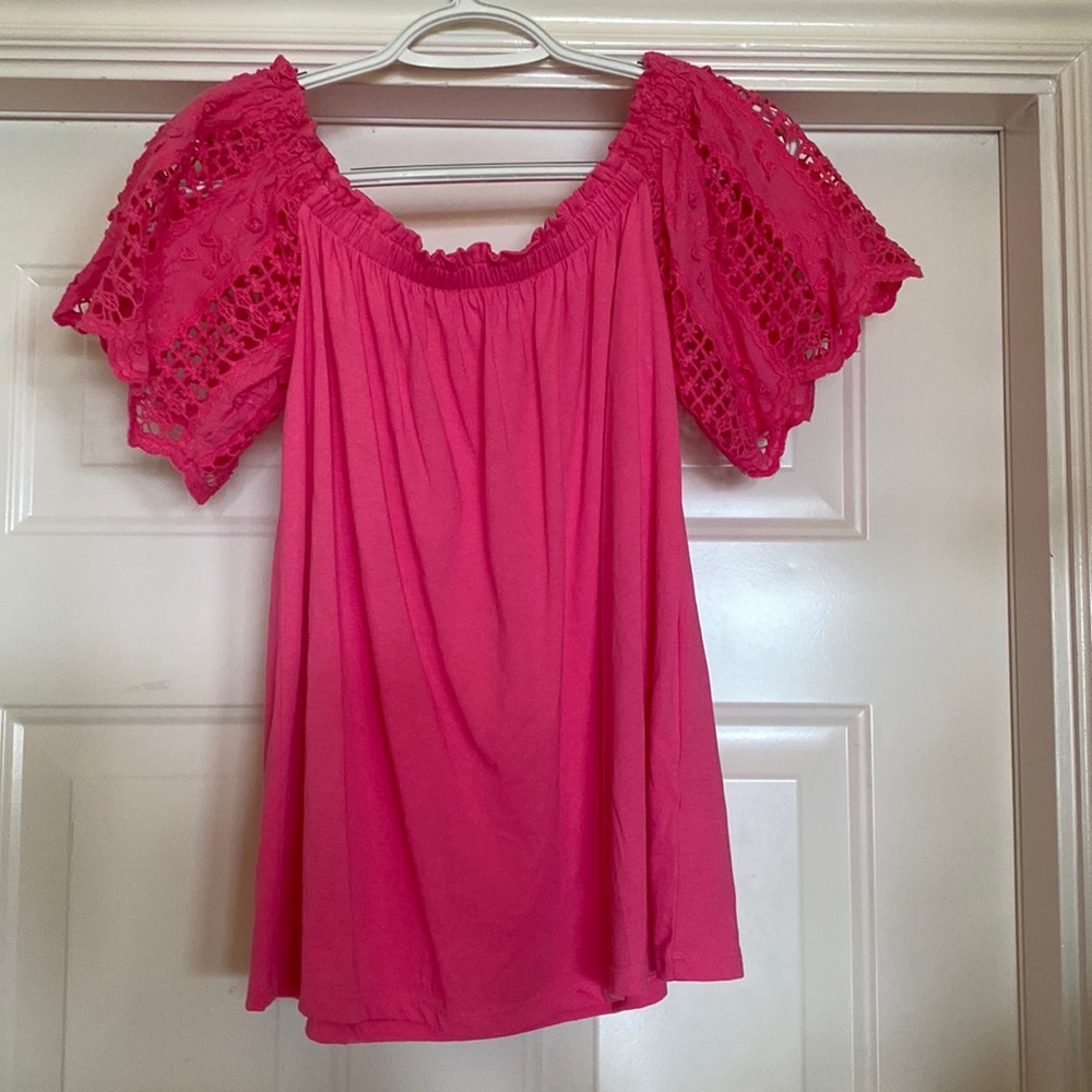 Lilly Pulitzer Off Shoulder Hot Pink Blouse